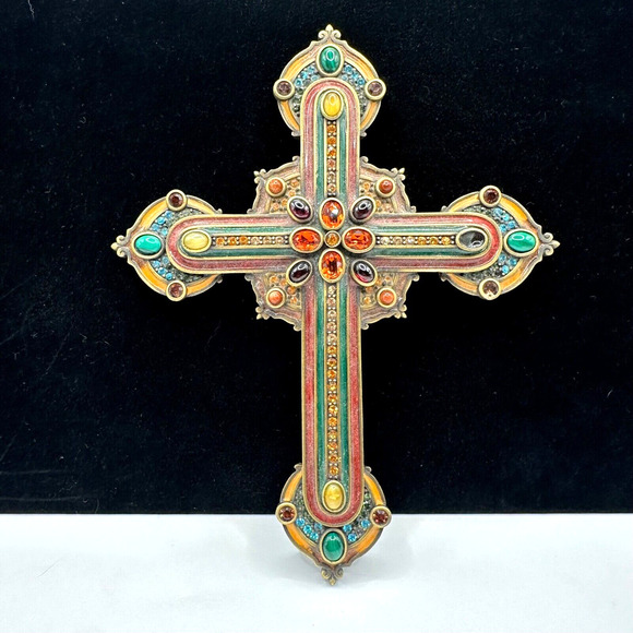 JAY STRONGWATER Cross Rare Cabachon Swarovski Crystal Enamel Two Sided 6.5" READ - Picture 1 of 10